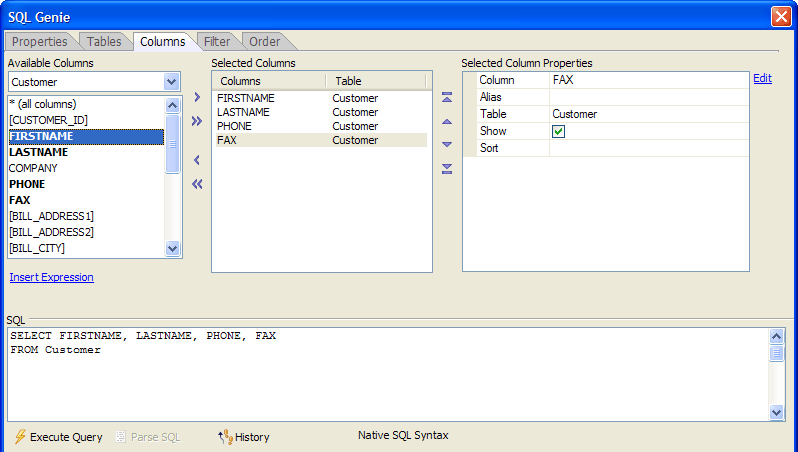Cst Sql Genie Select Columns
